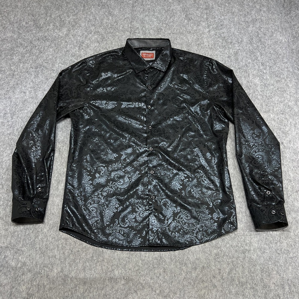 Consequence Shirt Mens XL Black Tonal Paisley Foil Dress Long Sleeve Party Club